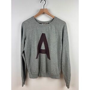 AMO Womens One Size Gray Sweatshirt Pullover Letter A Crew Neck Casual